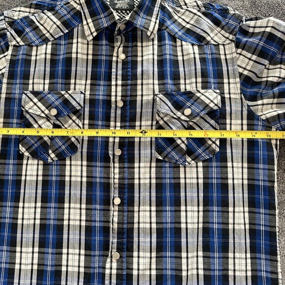 SQ Comfort Wash Men's Pearl Snap Blue Plaid Long Sleeve Shirt, Medium - Picture 4 of 5